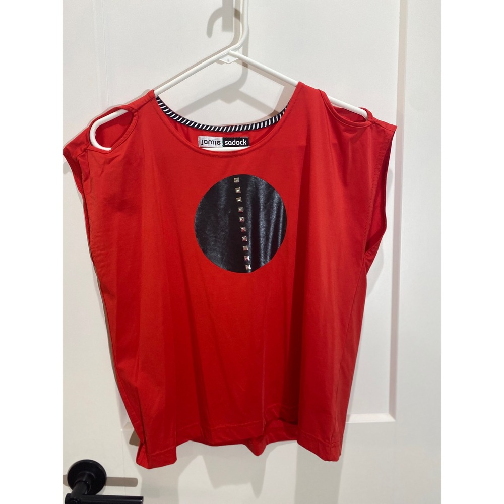 Jamie Sadock Womens‎ Red Cold Shoulder Studded Graphic Golf Top Size Large